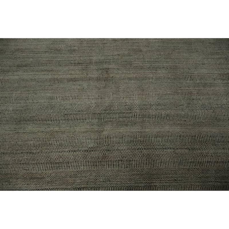 Hand Knotted Oriental 100% Wool Carpet Modern All-Over Greys & Charcoal Gabbeh Area Rug - 14' 2'' X 11' 4''