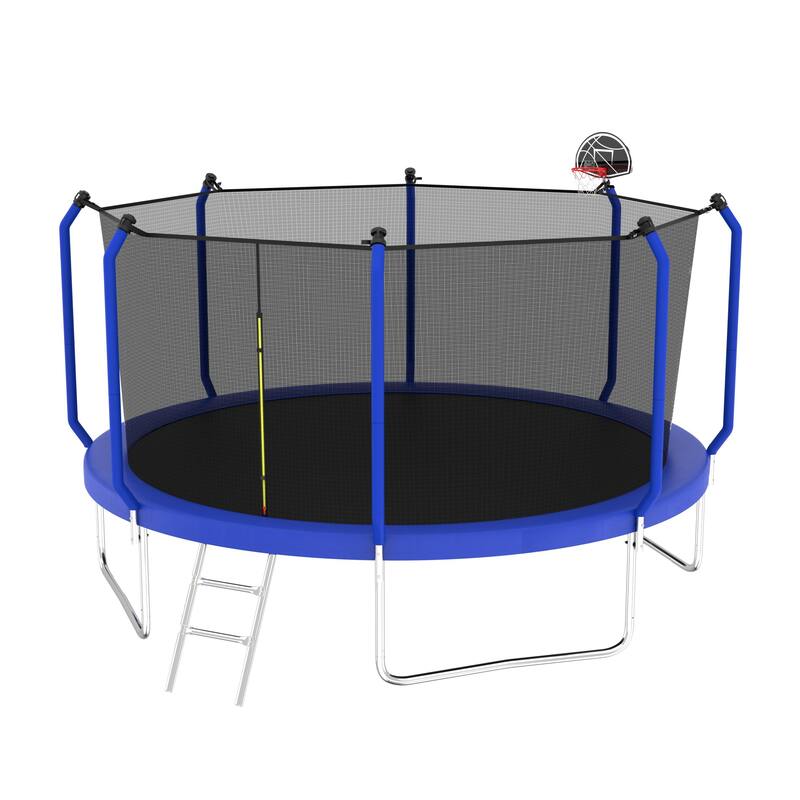 12FT Trampoline with Basketball Hoop, ASTM Approved Reinforced Type Outdoor Trampoline with Enclosure Net
