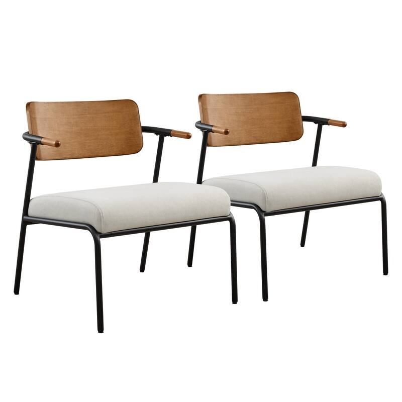 Cassie Upholstered Accent Chair with Metal Frame&Wood Back - Set of 2 - Cream-Fabric