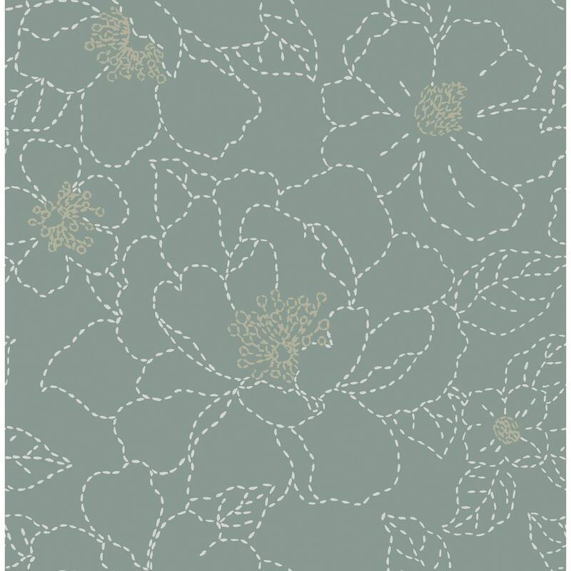 A-Street Prints Gardena Sea Green Embroidered Floral Wallpaper