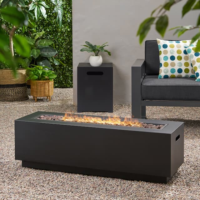 Wellington Outdoor Rectangular Iron Fire Pit with Lava Rocks by Christopher Knight Home