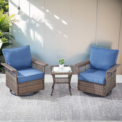 3 Pieces Patio Swivel Chair Gliders Chair with Table