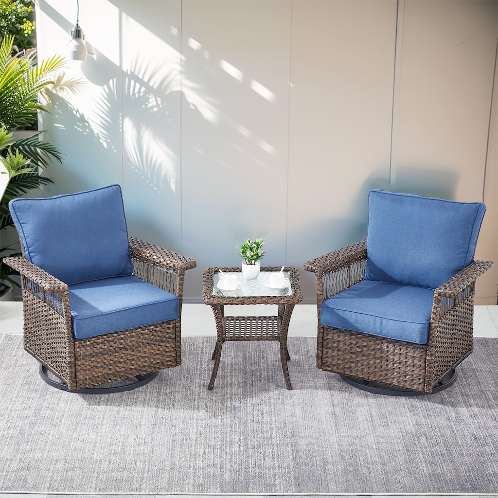 3 Pieces Patio Swivel Chair Gliders Chair with Table