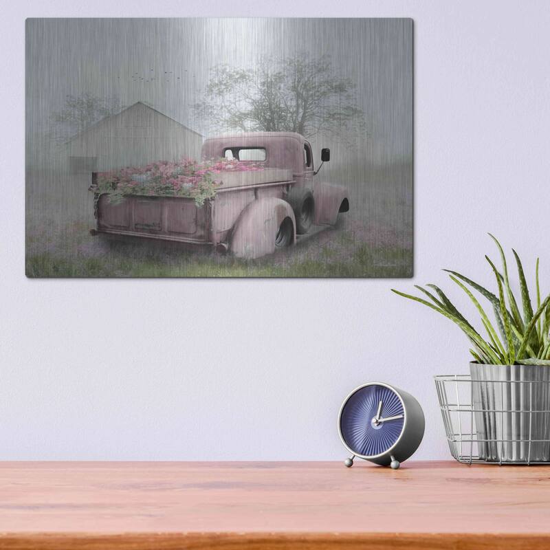 Luxe Metal Art 'Pink Flower Truck' by Lori Deiter, Metal Wall Art