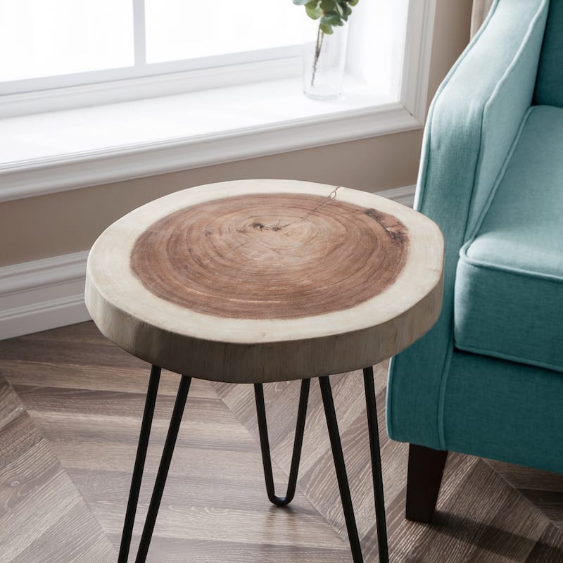 Greenage Suar Wood End Table Solid Wood with Hairpin Table Legs - 16" x 16" x 21" Heigh - Natural Round
