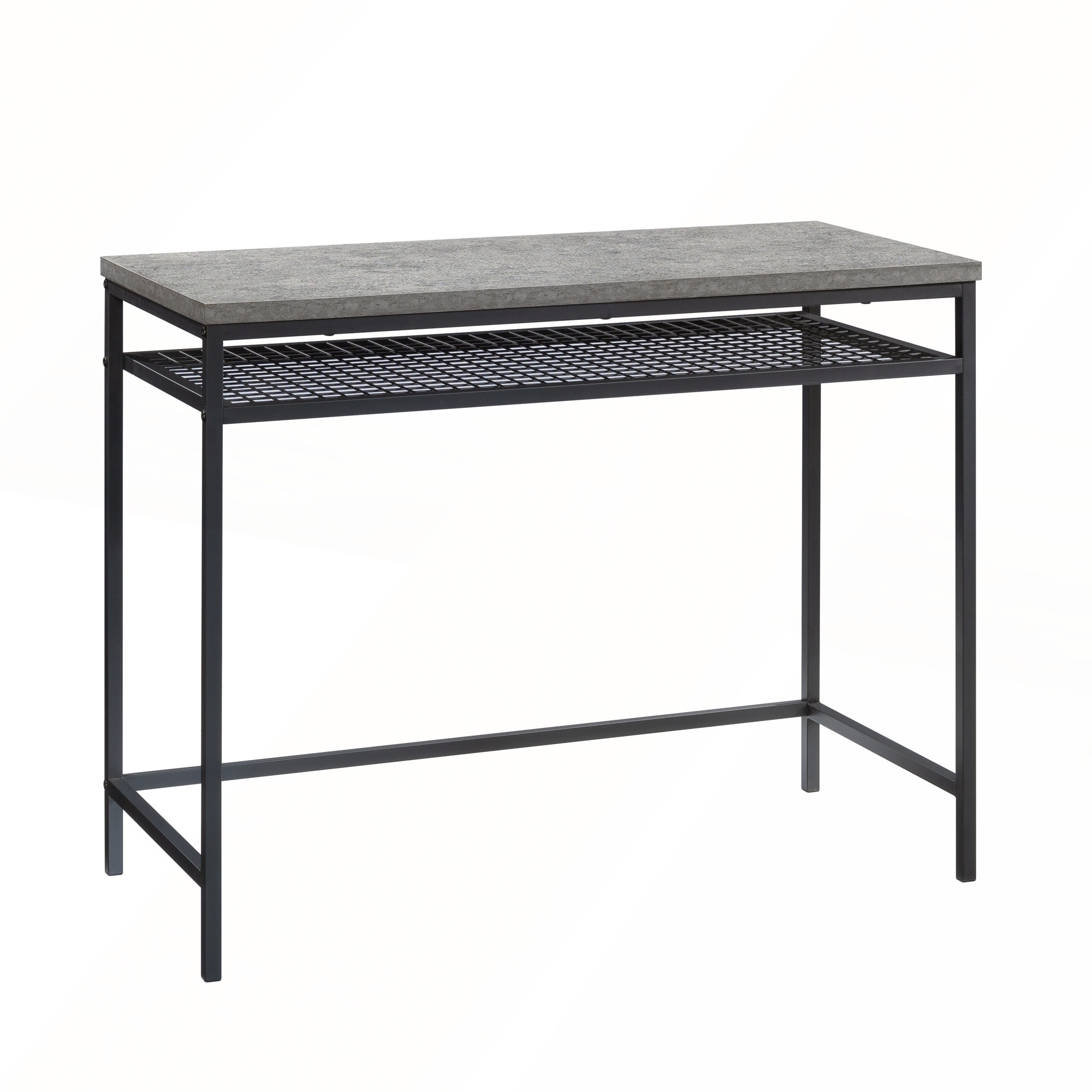 Compact and Stylish Gray Writing Desk with Metal Frame and Spacious Work Surface for Small Spaces and Home Offices