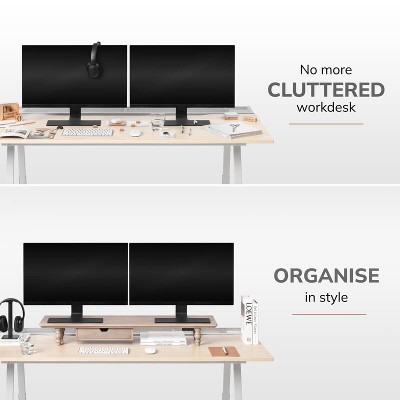 Jani Wood Monitor Stand Riser Desk - Ergonomic Design Stand, Desktop Organizer Table for Home, Office Workspace, Gaming Desk