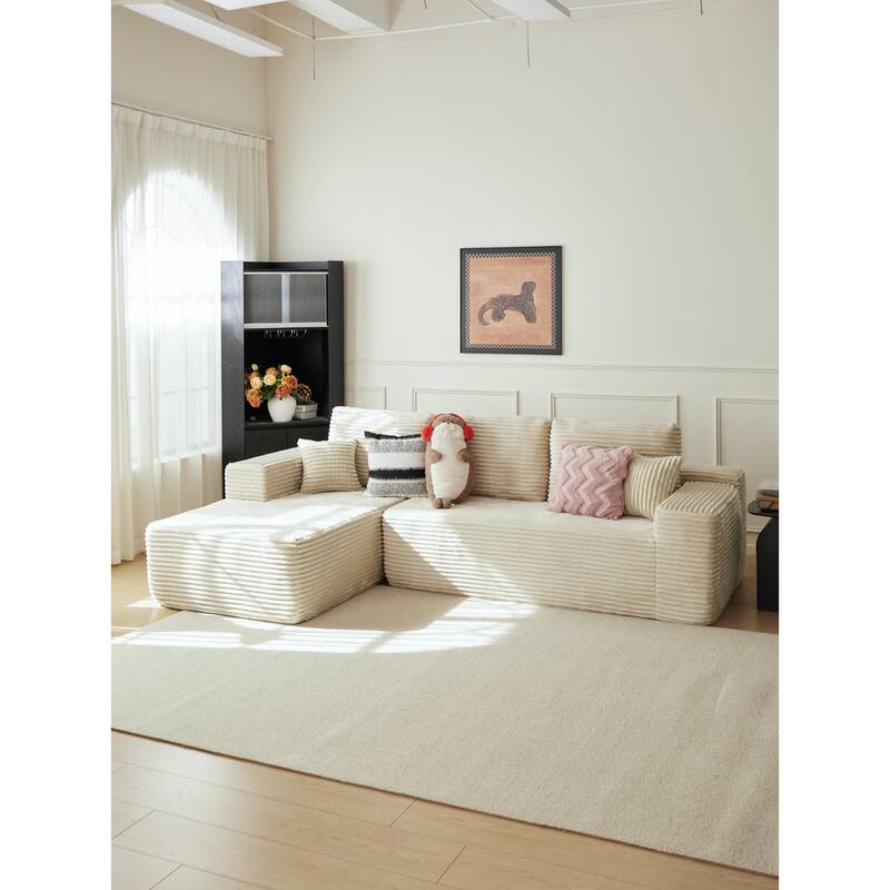 105" Corduroy Sectional Sofa with Chaise, Modern L-Shaped Modular Couch with Deep Seats, Plush Upholstered Living Room Sofa