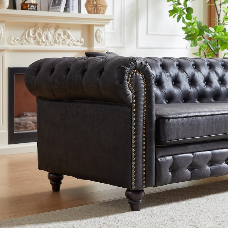 85.5" Tech Fabric Sofa with Rolled Arms and Button Tufted Design