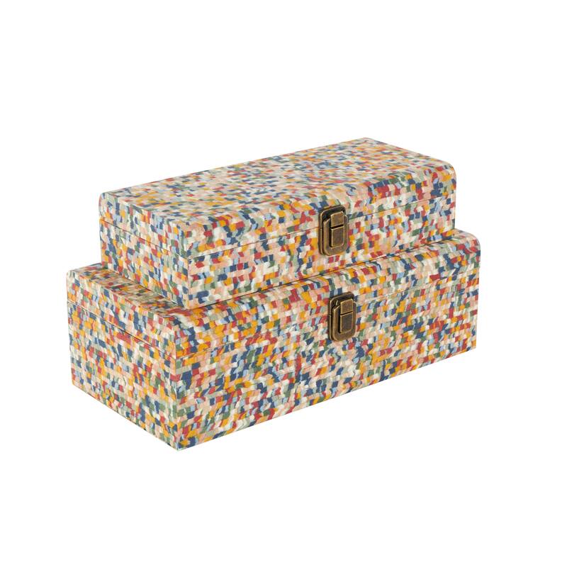 Multi Colored or Gray Wood Handmade Storage Decorative Box with Bronze Latches (Set of 2)