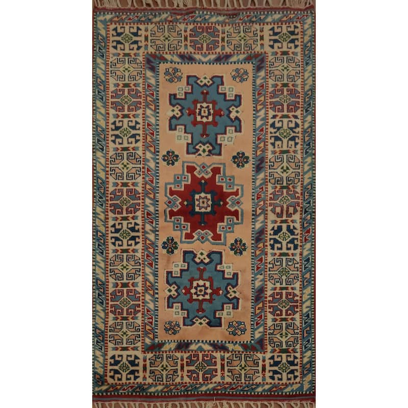Hand Knotted Oriental 100% Wool Carpet Transitional Geometric Oranges & Rust Anatolian Area Rug - 6' 7'' X 3' 11''