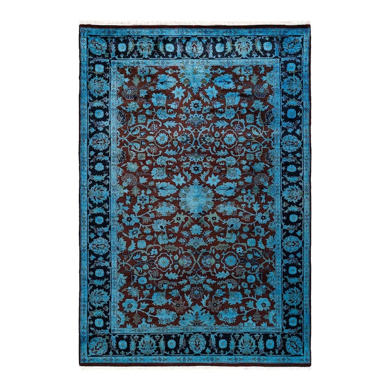 Overton Hand Knotted Wool Vintage Inspired Modern Contemporary Overdyed Blue Area Rug - 4' 1" x 5' 10"