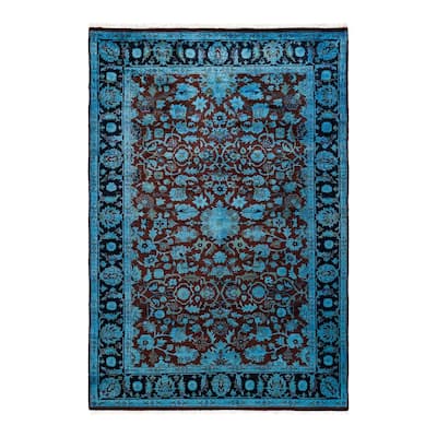 Overton Hand Knotted Wool Vintage Inspired Modern Contemporary Overdyed Blue Area Rug - 4' 1" x 5' 10"