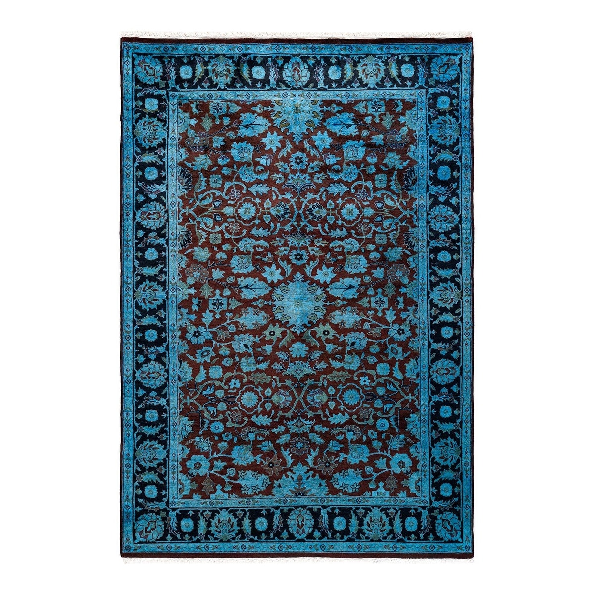 Overton Hand Knotted Wool Vintage Inspired Modern Contemporary Overdyed Blue Area Rug - 4' 1" x 5' 10"