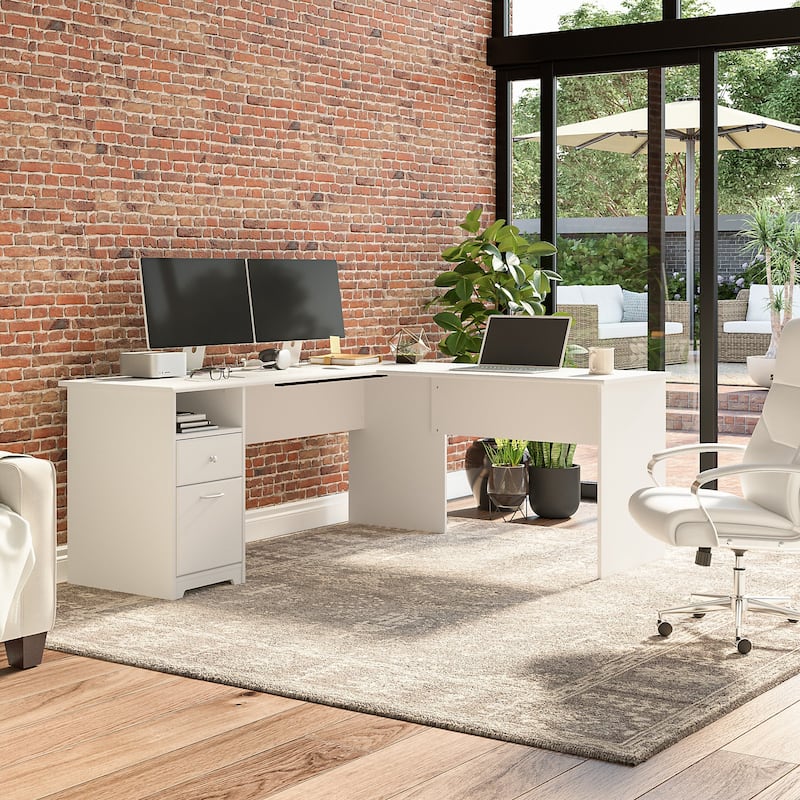 72W L-shaped Computer Desk with Drawers by Bush Furniture - White
