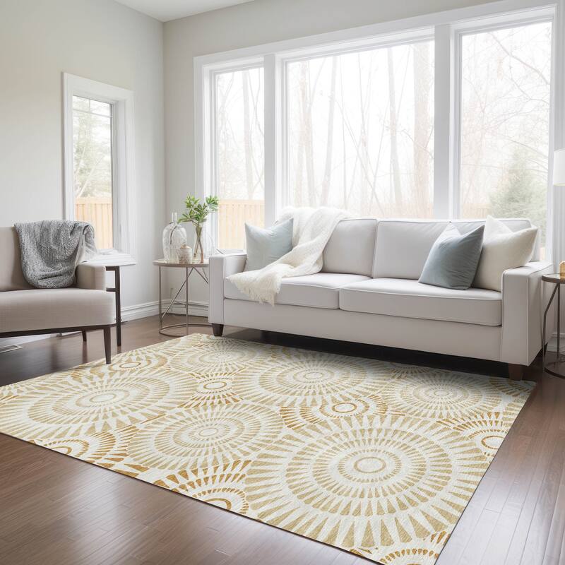 Machine Washable Indoor/ Outdoor Chantille Contemporary Burst Rug