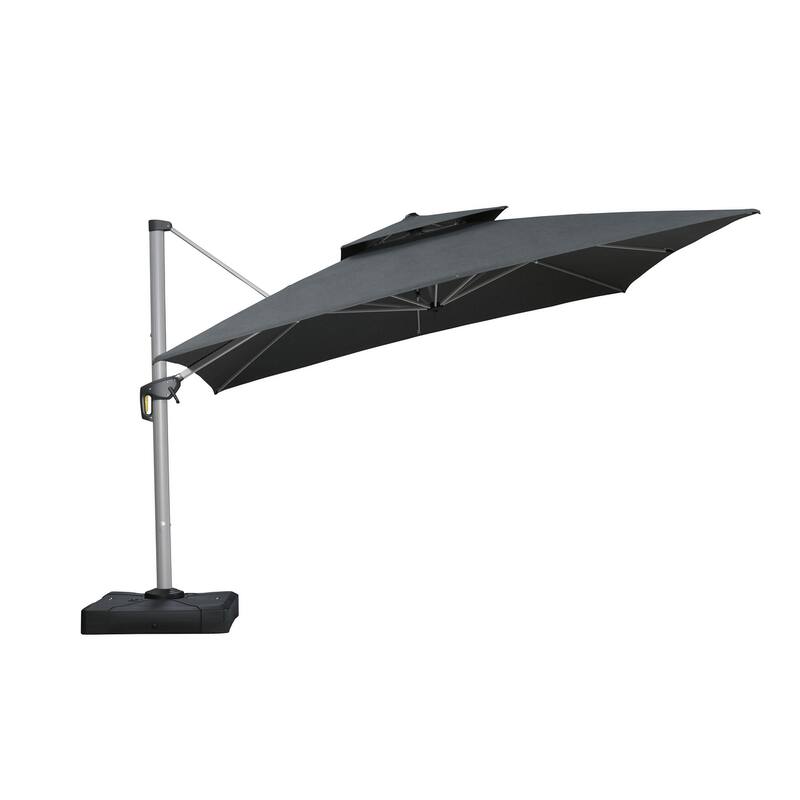 PURPLE LEAF 09x12/10x13 ft Rectangular Sunbrella Patio Cantilever Umbrella with Base - Cast Slate/10x13ft