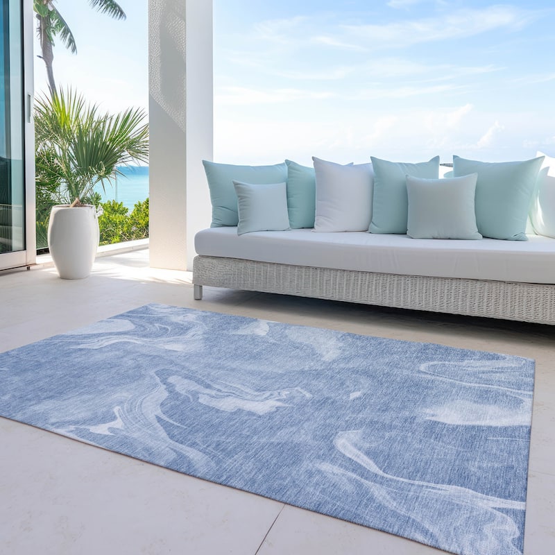 Machine Washable Indoor/ Outdoor Chantille Abstract Motion Rug - Blue - 9' x 12'