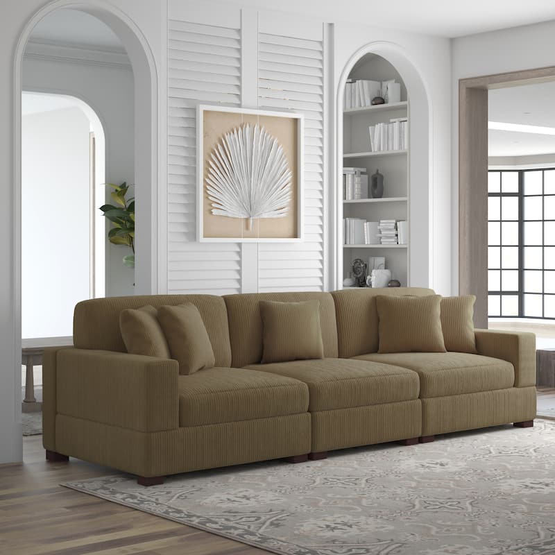Corduroy Couch Modular Sectional Sofa with Pillows - 3 Piece - Camel