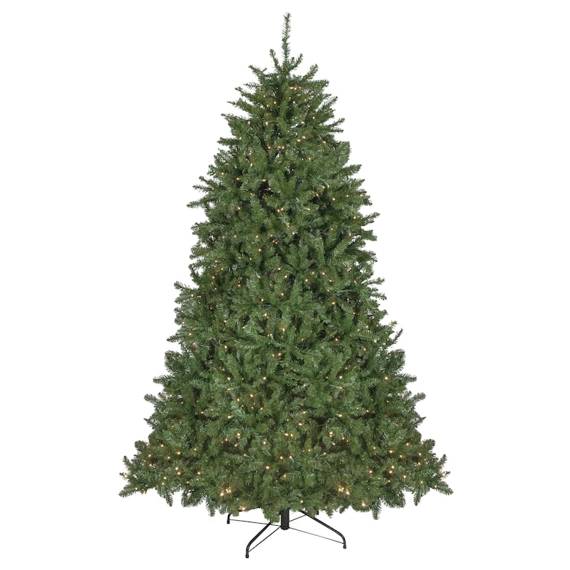 7.5' Pre-Lit Rockwood Pine Artificial Christmas Tree, Clear LED Lights - 7.5 Foot