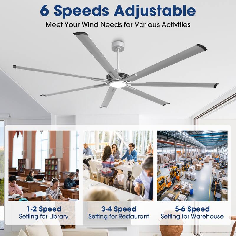 100" Indsutrial Silver Extra Larger Commercial Ceiling Fan with Light and Remote