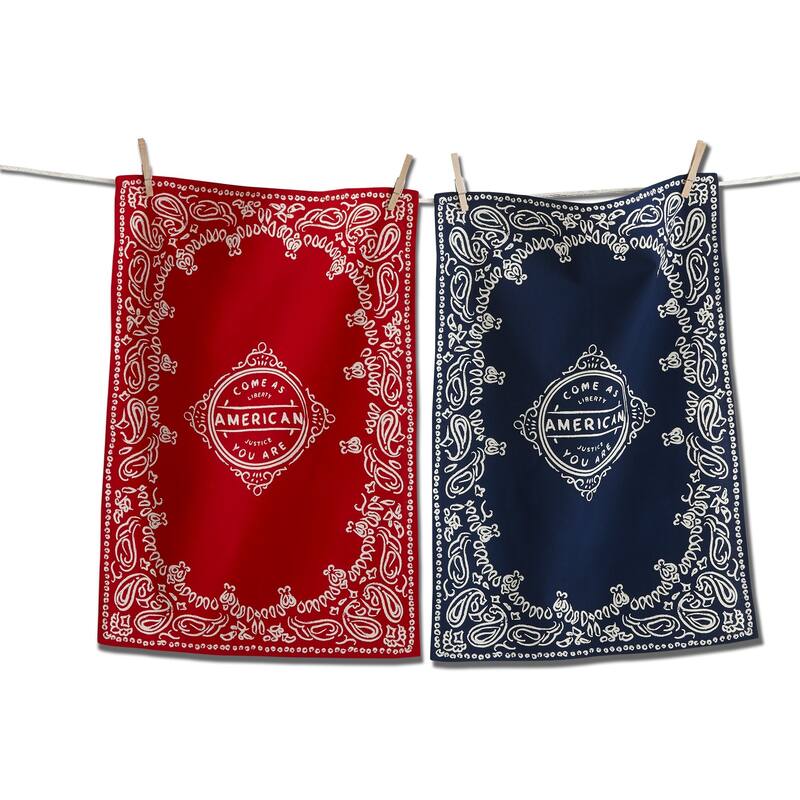 Come As You Are Bandana Kitchen Towels Set of 2 Red Cotton July 4th Machine Wash 26inL x 18inW