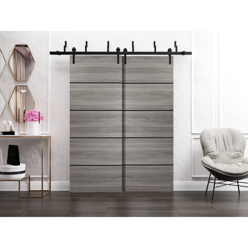 Barn Bypass Doors 72 x 80 Planum 0015 Ginger Ash with Sturdy 6.6ft