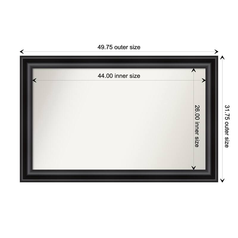 Grand Black Framed Non-Beveled Custom Wall Mirror, Bathroom Vanity Mirror - Outer Size: 49.75 x 31.75