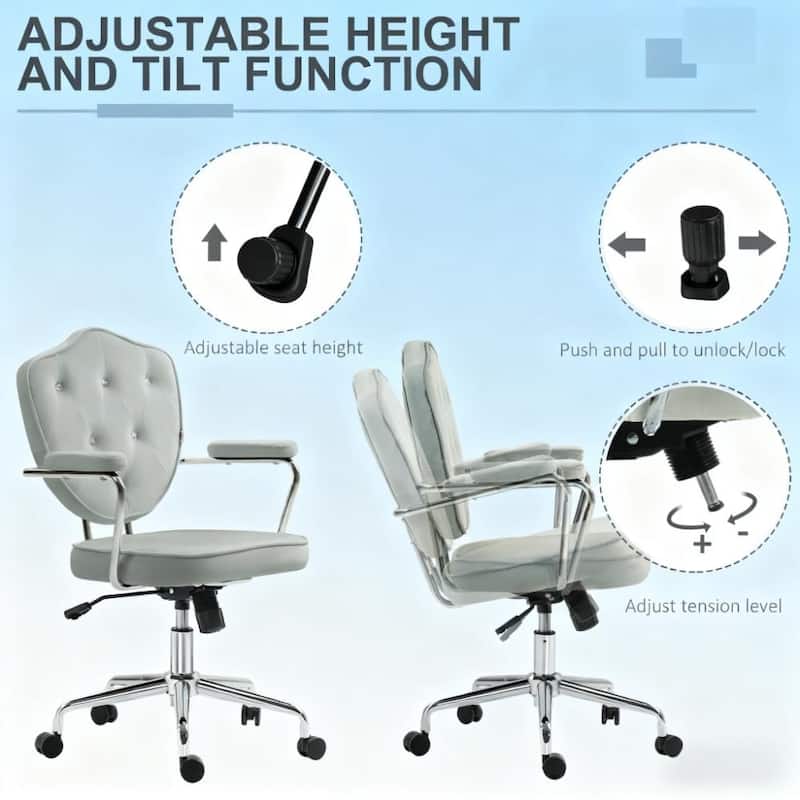 Tufted Office Chair with Swivel Wheels, Ergonomic Home Office Chair, Swivel Vanity Chair with Adjustable Height