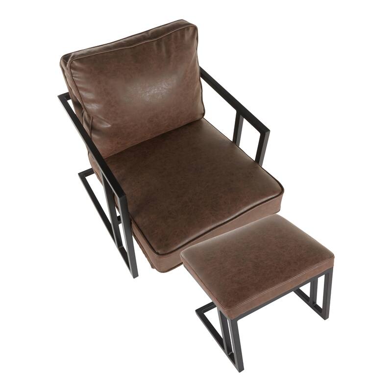 Roman Industrial Faux Leather Lounge Chair & Ottoman Set