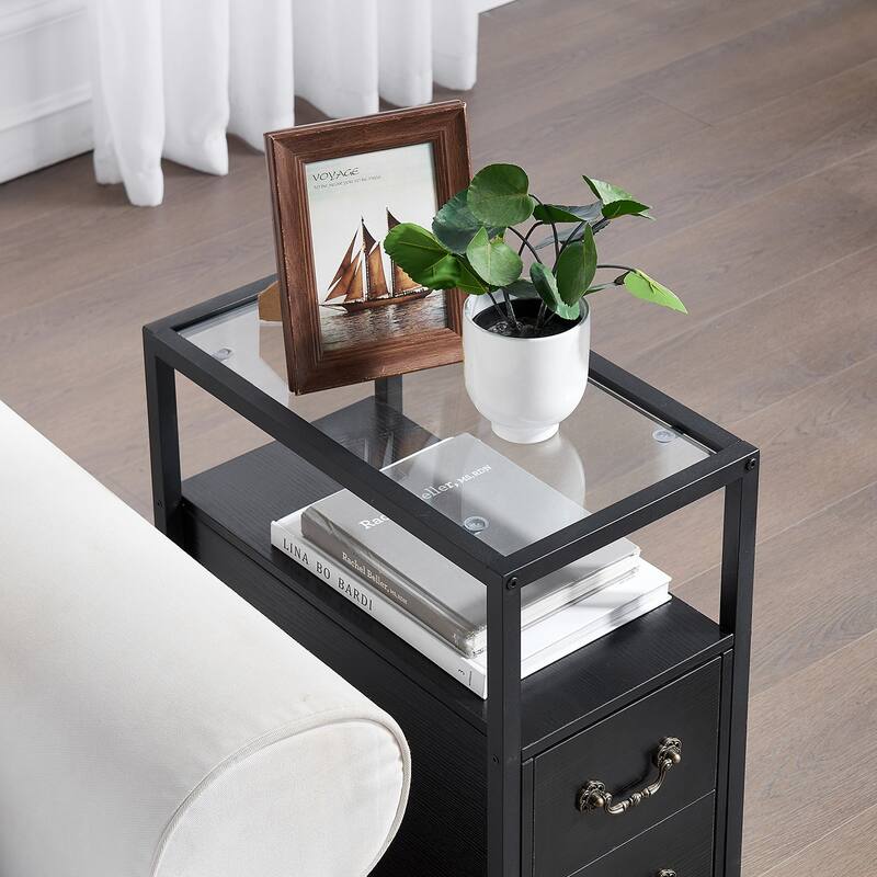 VECELO 2-Drawer Modern Nightstands Set of 2 with Glass Top