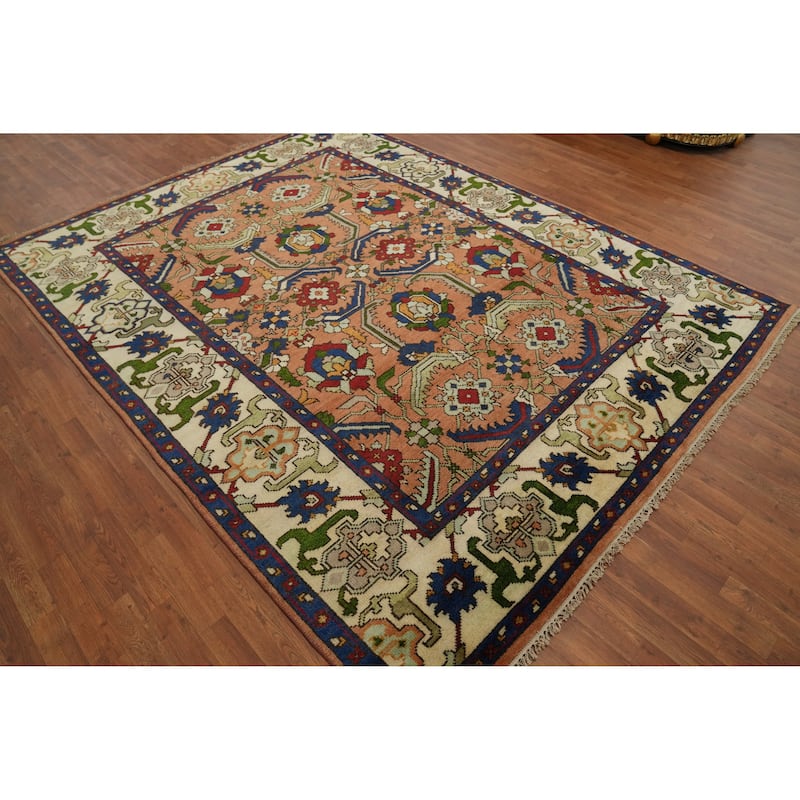 Hand-knotted Transitional Wool Carpet Yellow Oushak Rug Floral Oriental Area Rug - 10' 1'' X 7' 8''