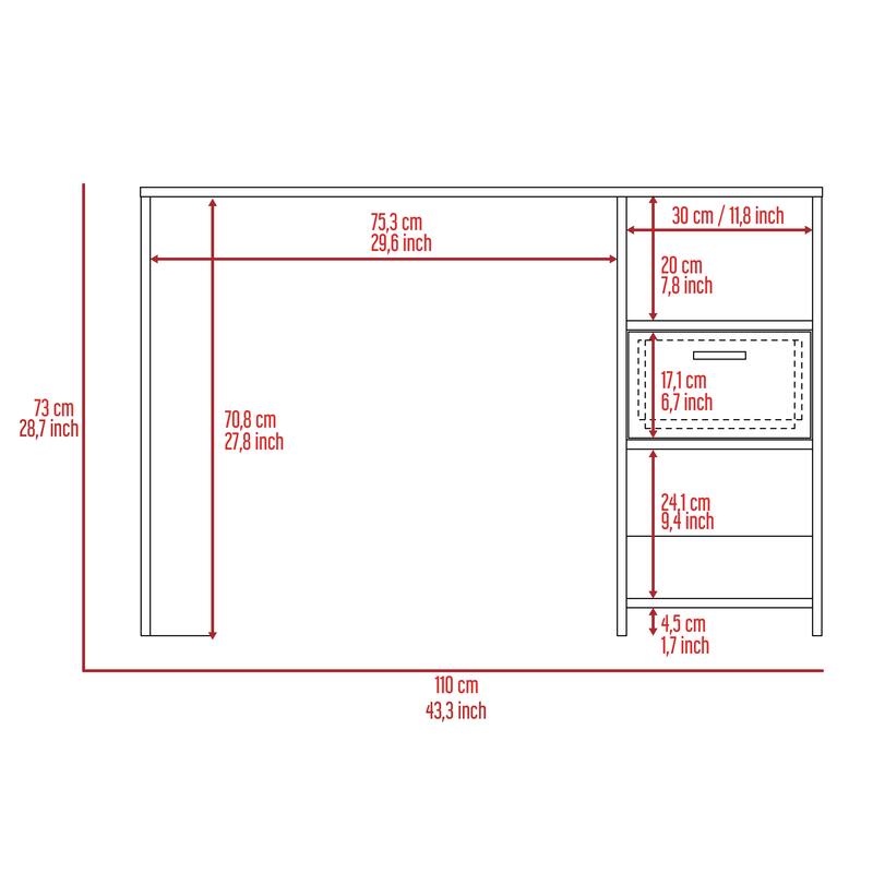 Freestanding Rectangular Computer Desk with Storage Drawer, Open Compartments, and Sleek Modern Design