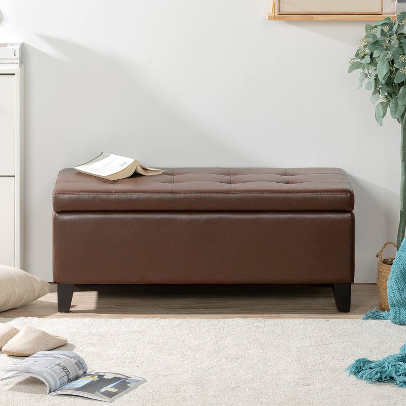 Storage Ottoman with Wooden Legs