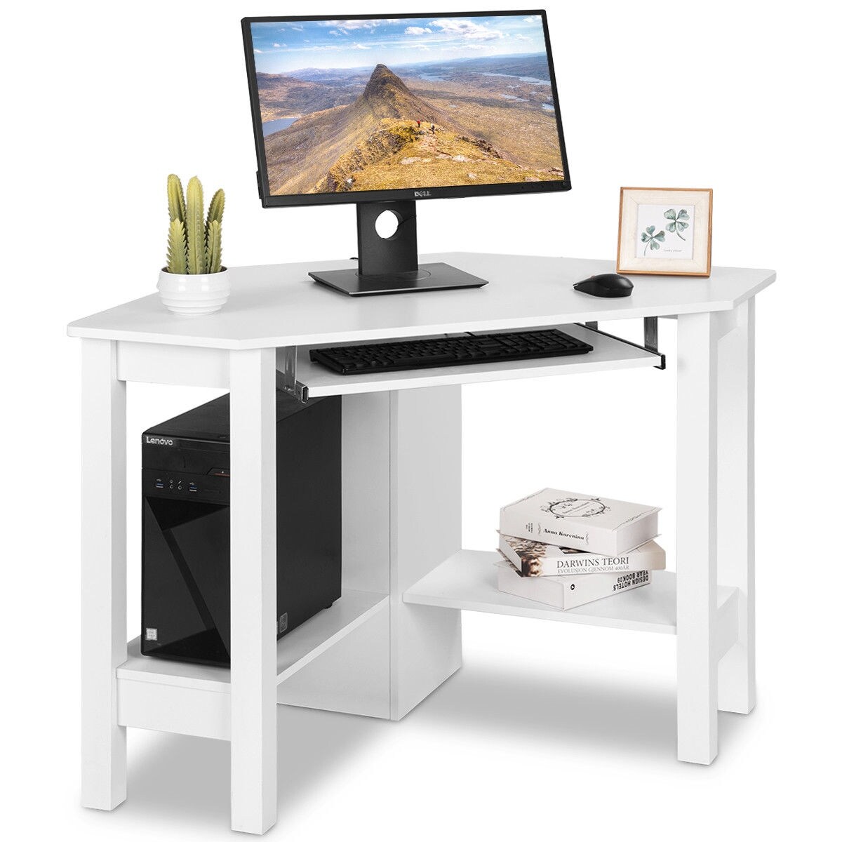 Shop Costway Wooden Corner Desk With Drawer Computer Pc Table