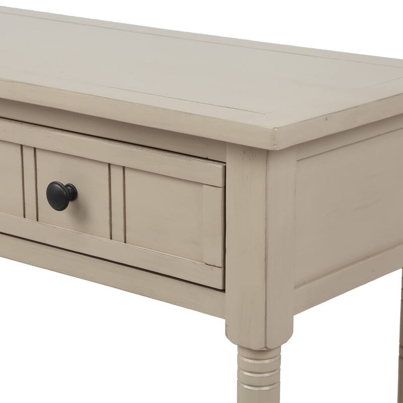 Daisy Series Farmhouse Console Table Solid Wood 2 Drawers Bottom Shelf Entryway