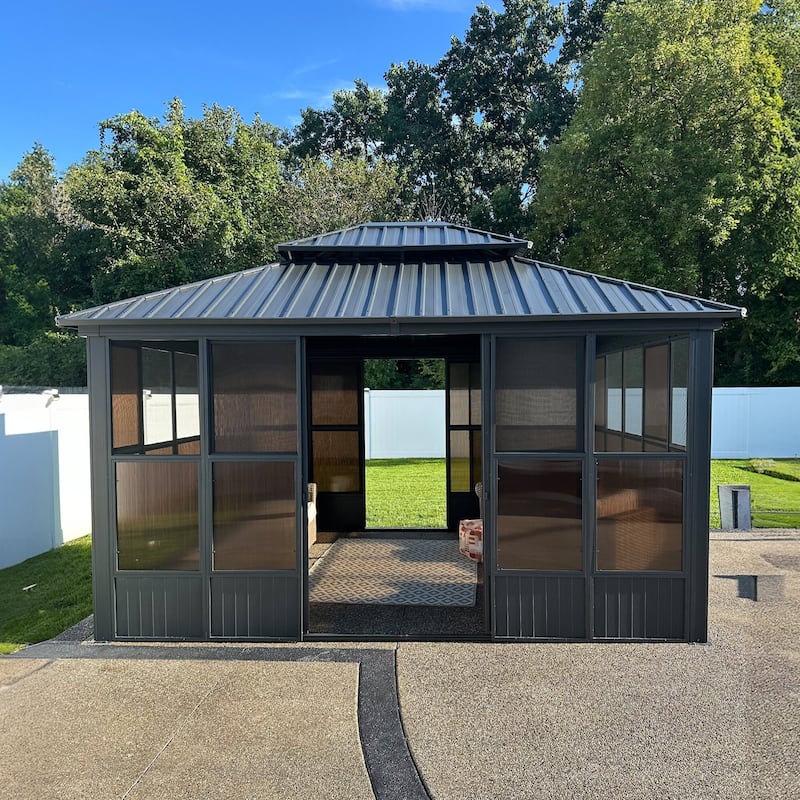PURPLE LEAF Double Top Outdoor Sunroom Screen House Patio Hardtop Gazebo