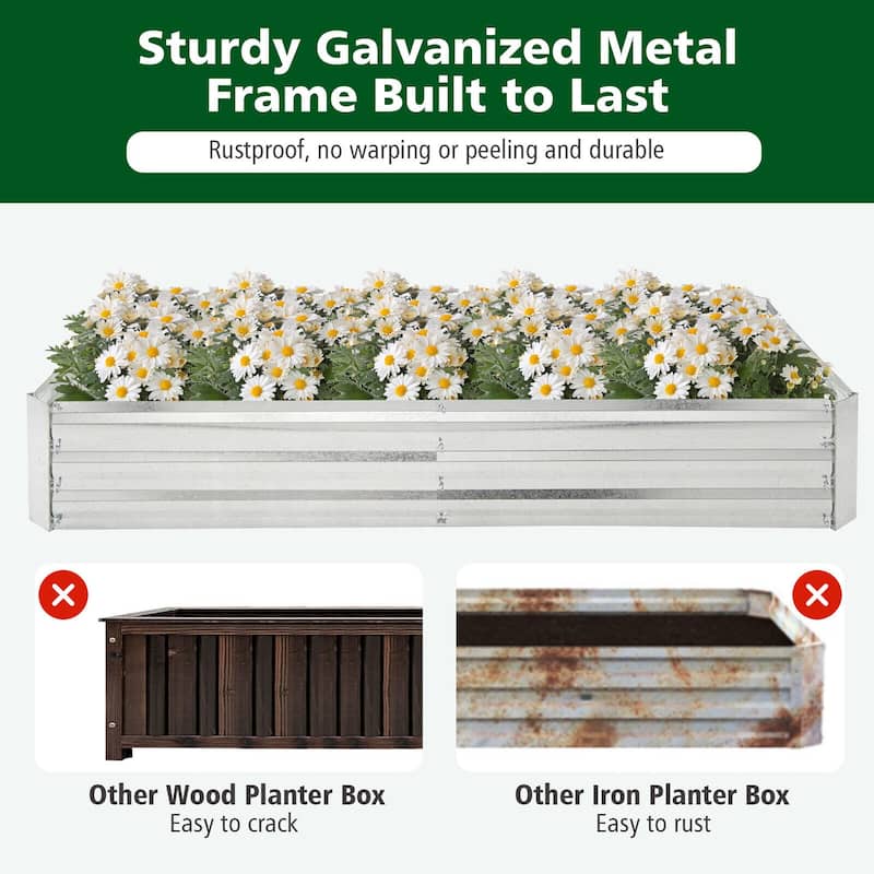 Gymax 2PCS Galvanized Raised Garden Bed Elevated Rectangle Plant Box 6