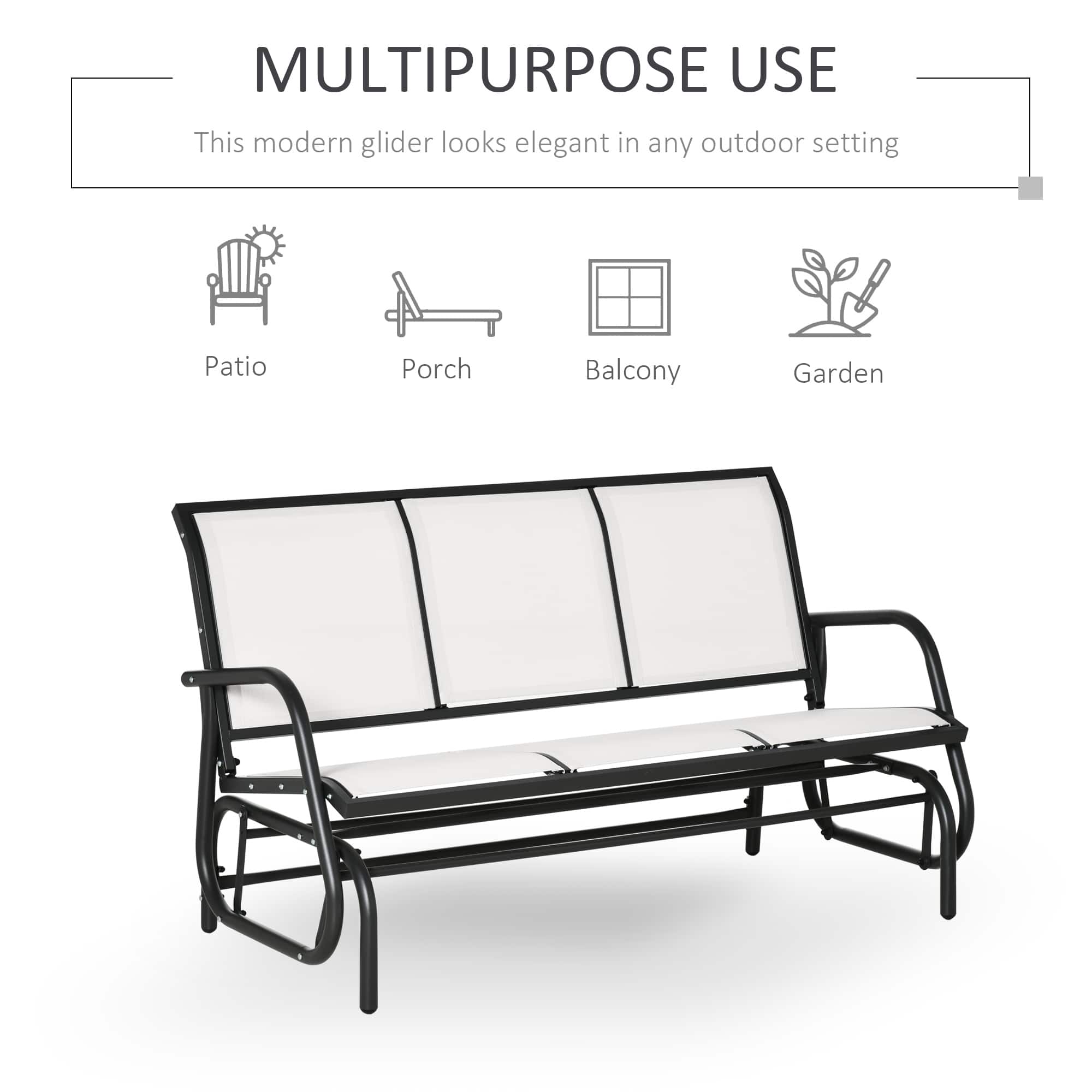 Outsunny 3-Person Patio Glider Bench, Outdoor Porch Glider Swing with 3 ...