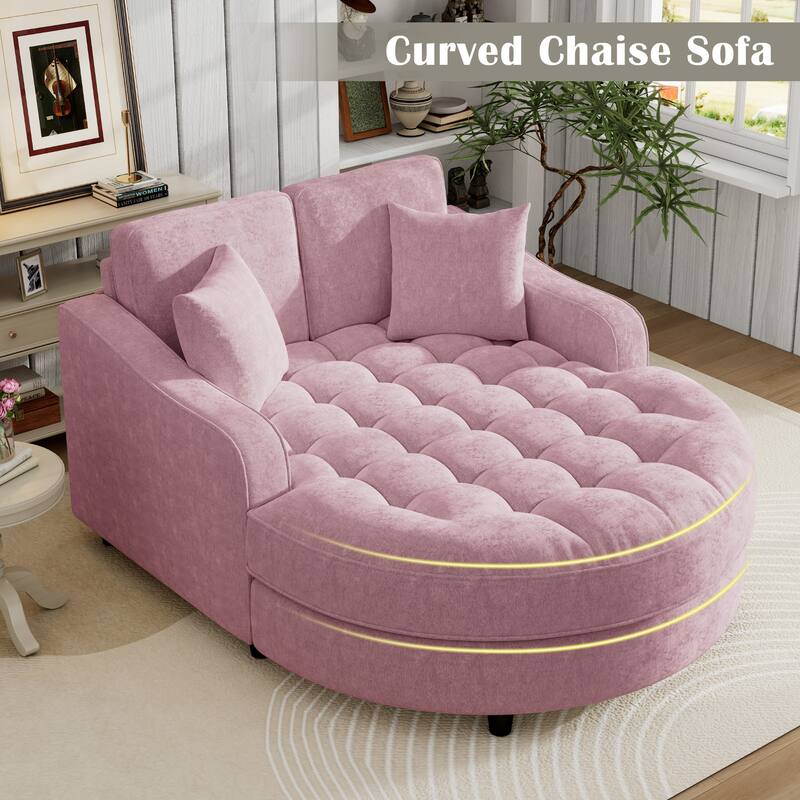 55" Modern Chaise Lounge Sofa Bed Upholstered Sofa Couch with Tufted Seat and Detachable Pillows for Living Room