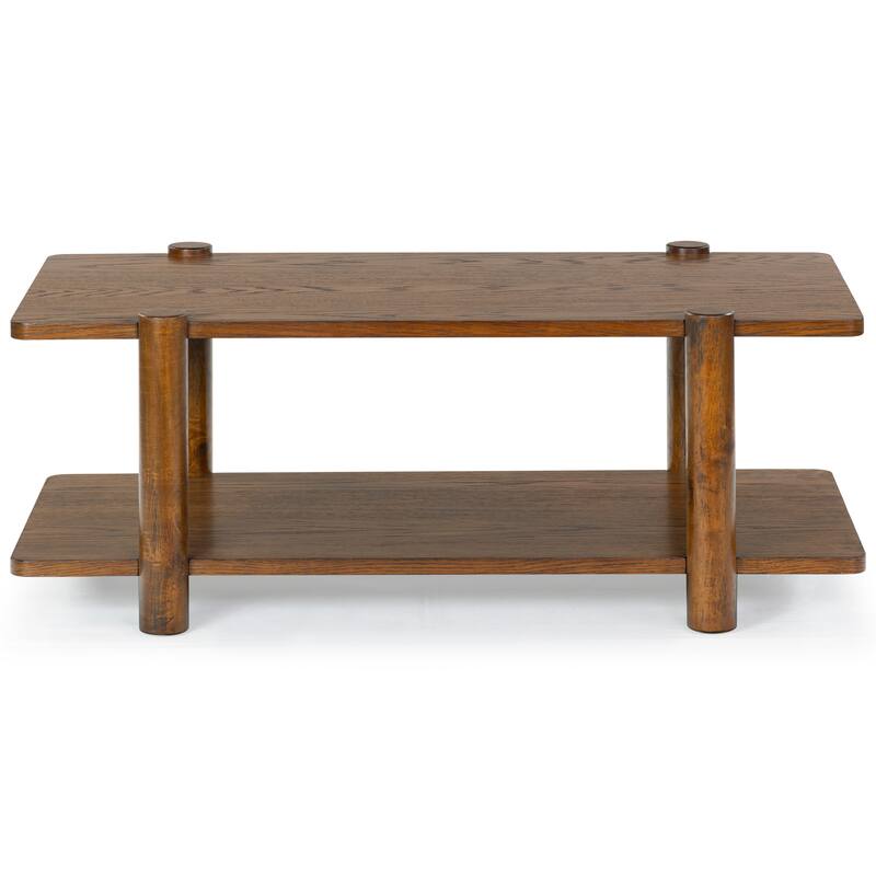SAFAVIEH Couture Edisyn 2 Shelf Wood Coffee Table - 48"W x 27"D x 19"H - Medium Oak