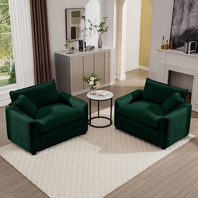 2 Pieces Deep Seated Sofa Set with Removable Armrests, 1+1Seat Flexible Combinations with Throw Pillows for Livingroom
