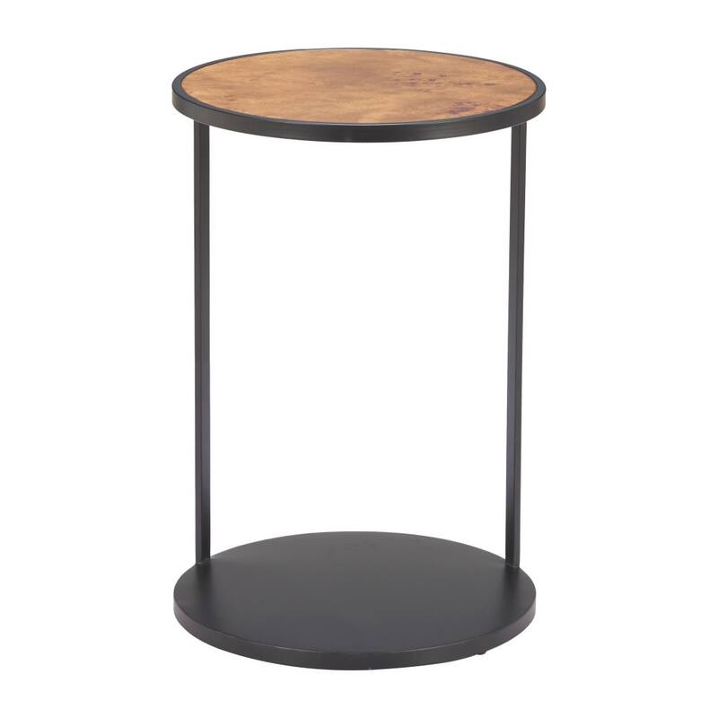 HomeRoots 25" Brown and Black Wood and Iron Round Pedestal End Table - 18.00 in. x 25.20 in. x 18.00 in.