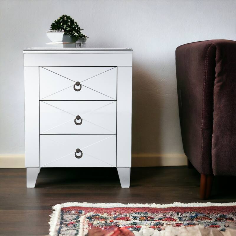 26 Inch Silver End Table with 3 Drawers for Storage and Modern Design - 14.50” x 20.25” x 26.25”