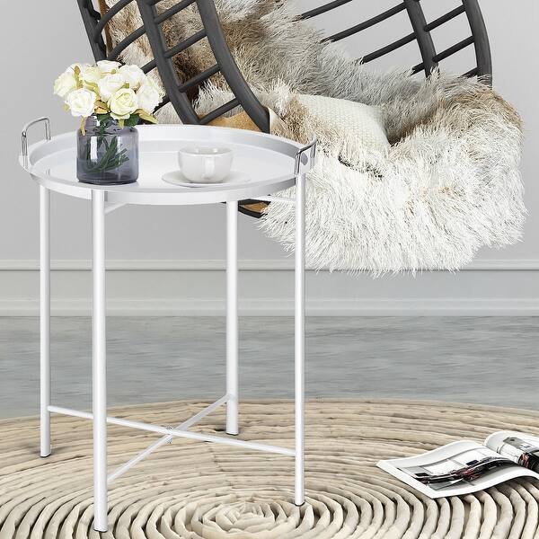 Shop Costway Metal Tray Table Round End Table Sofa Sidetable