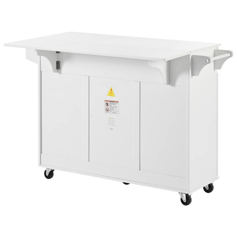 53.2in Rolling Kitchen Island with Drop Leaf with Spice Rack 2 Drawers