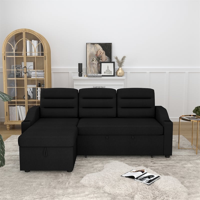 83.5" Convertible Sleeper Combo Sofa w/ Storage Recliner & Cup Holder
