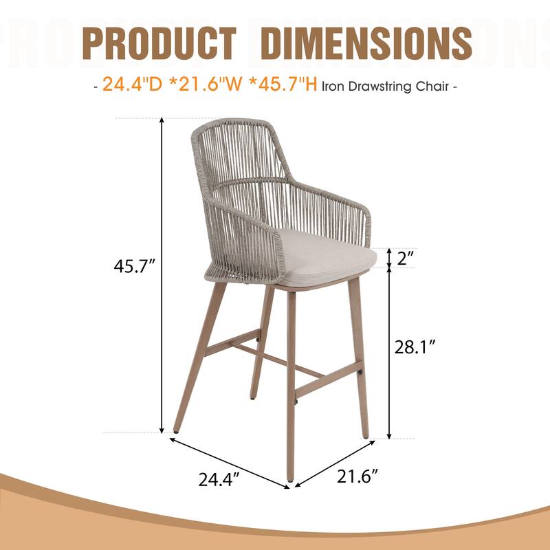 Outdoor 2-Piece Arm Barstool Chairs with Cushions