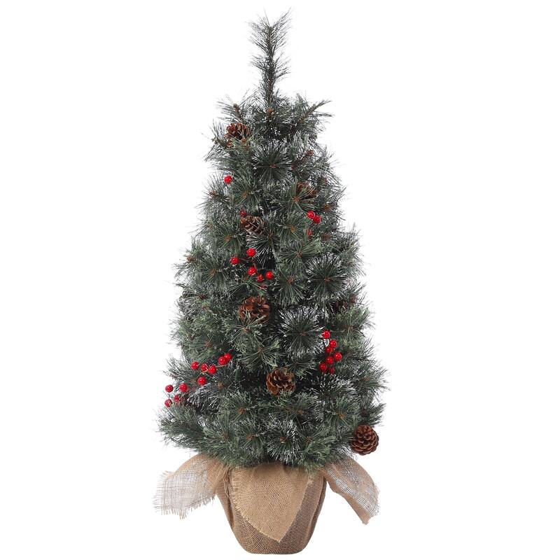 3 Ft Tabletop Prelit Snow Flocked Christmas Tree - Green2