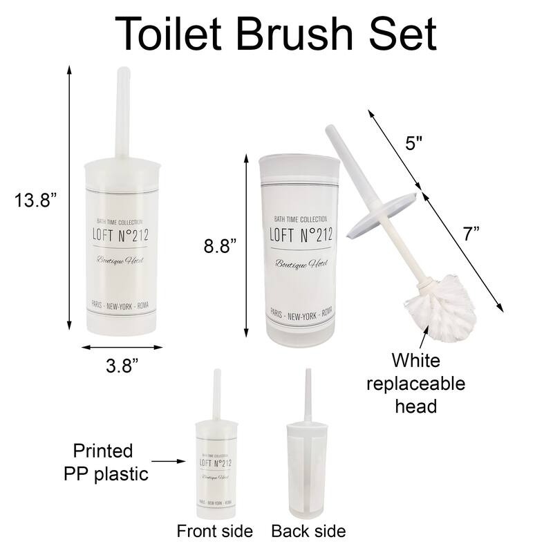 Efficient Plastic Toilet Brush & Holder Set - 3.8" L x 3.8" W x 13.8" H